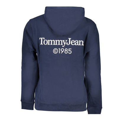 Back view of Tommy Hilfiger Blue Cotton Men Sweater with hood and logo.