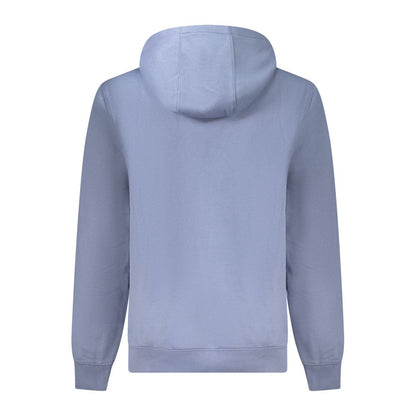 Tommy Hilfiger Blue Cotton Men Sweater, back view, showcasing hoodie design and sustainable material blend.