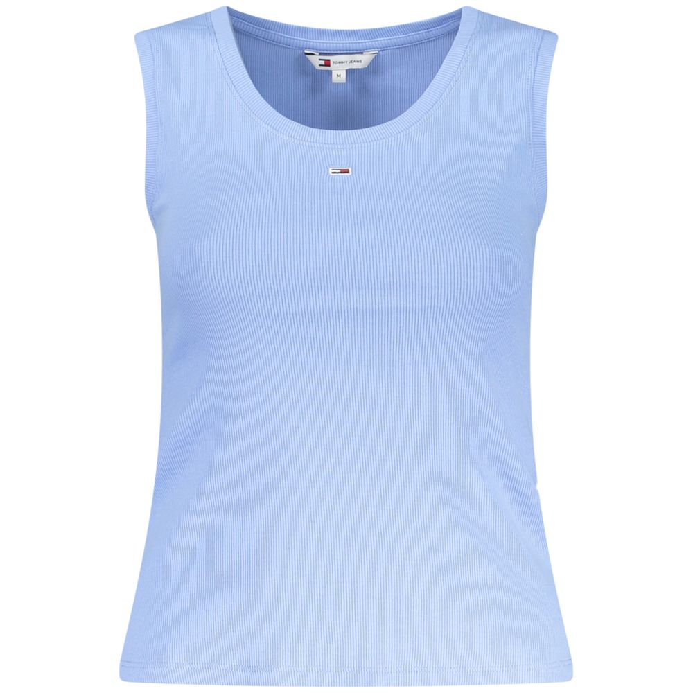 Tommy Hilfiger Blue Cotton Tank Top with wide neckline and embroidered logo, composed of 95% regenerative cotton.