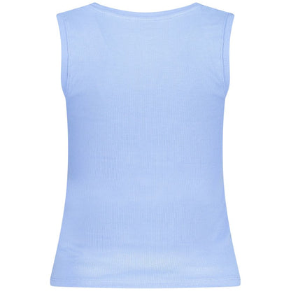 Tommy Hilfiger Blue Cotton Tank Top with embroidery, wide neckline, made of 95% regenerative cotton, back view.