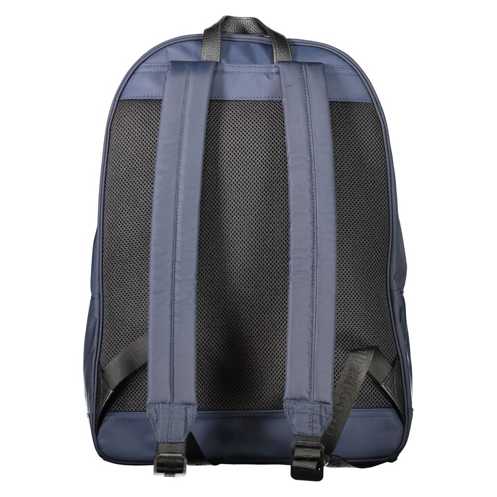 Back view of Tommy Hilfiger Blue Polyester Backpack showing adjustable shoulder straps and contrasting details.