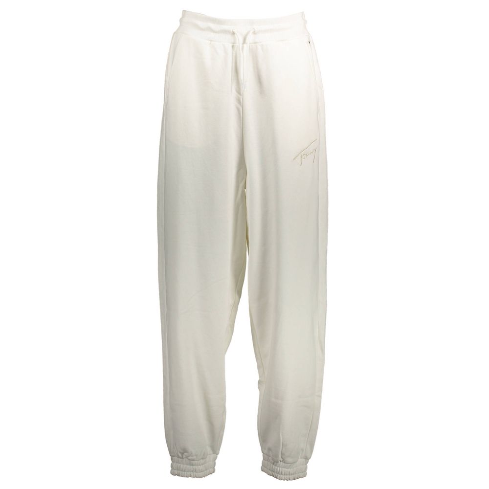 Tommy Hilfiger White Cotton Pant, sports trousers with elastic waistband, laces, pockets, embroidery, logo, recycled fiber blend