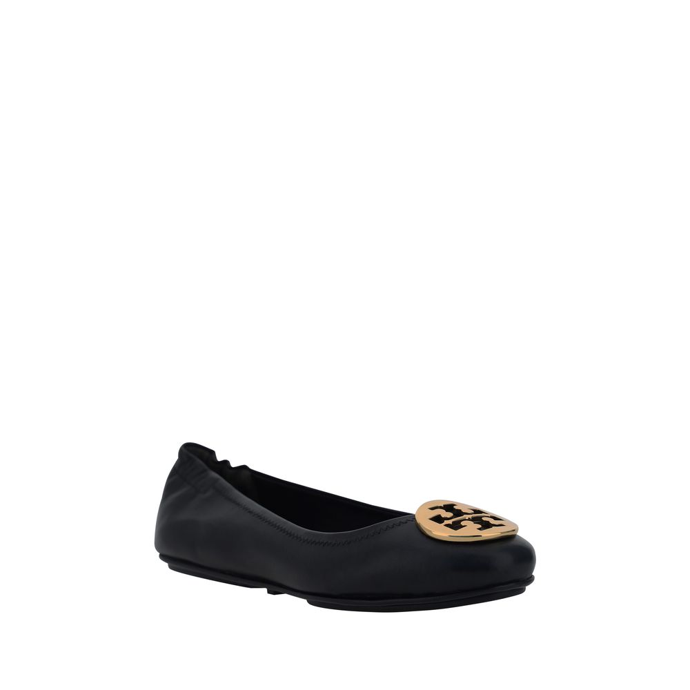 Tory Burch Black Lamb Ovis Aries Aries Ballet Flats with logo plaque and round toe design for stylish comfort. AW25 season.