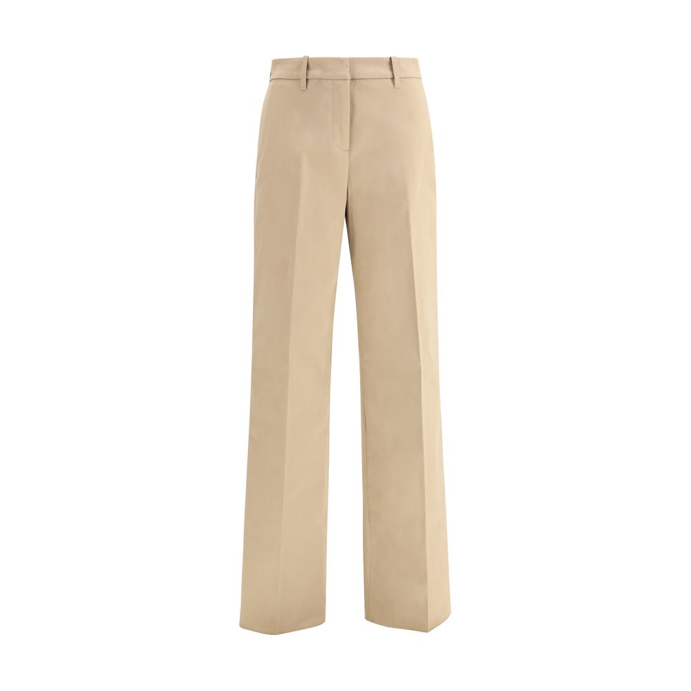 True Royal Beige Cotton Casual Pants featuring elegant wide-leg design and front zip-and-hook closure with belt loops, AW25, 96% cotton.