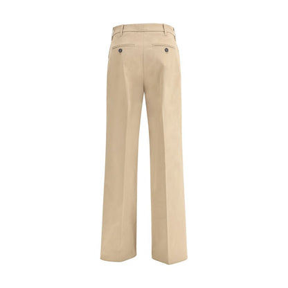 True Royal Beige Cotton Casual Pants, elegant wide-leg style with zip-and-hook closure for sophisticated contemporary look.