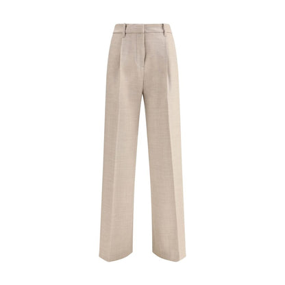 True Royal Beige Wool Casual Pants with wide-leg, high waist design, and front zipper, perfect for elegant and versatile AW25 fashion.