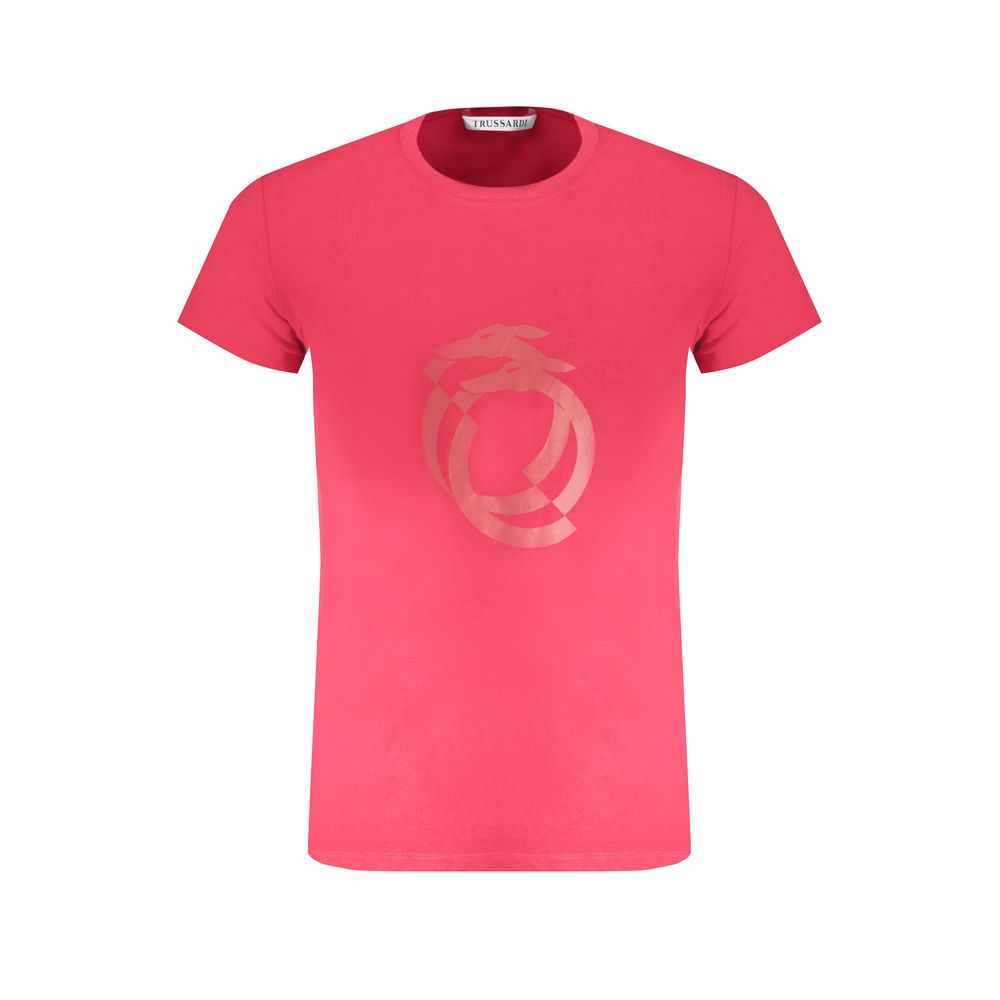 Trussardi Red Cotton T-Shirt, short sleeved crew neck with print and logo