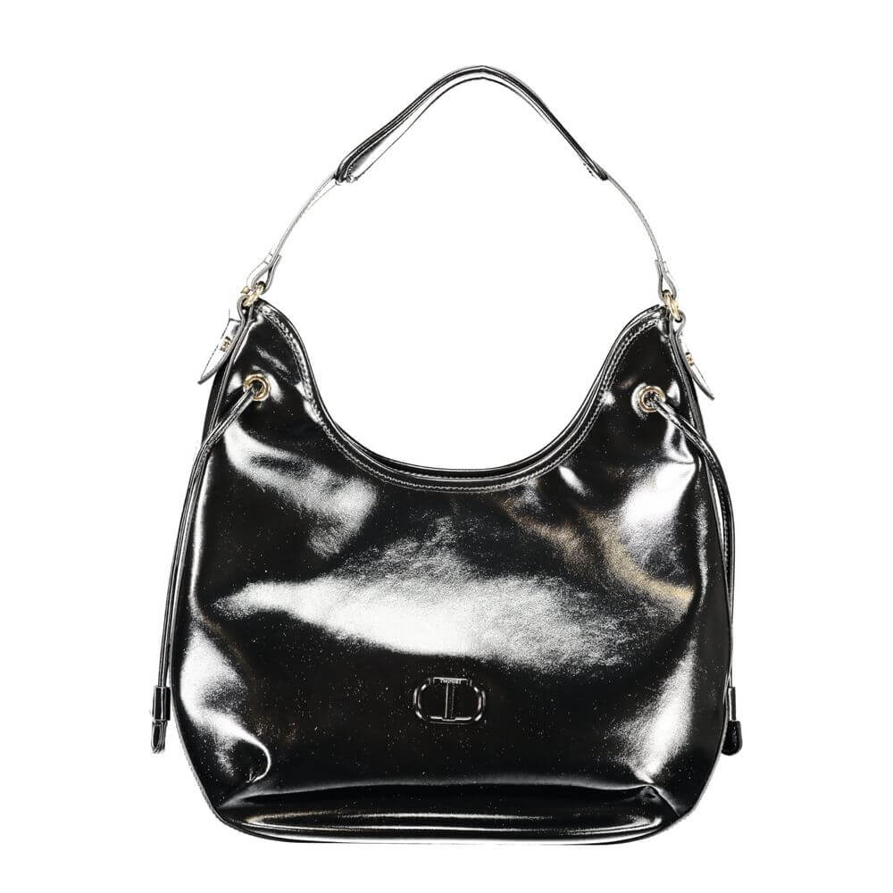 Twinset Black Polyethylene Women Hobo Bag with sleek design and single shoulder handle, featuring interior pocket for practicality.