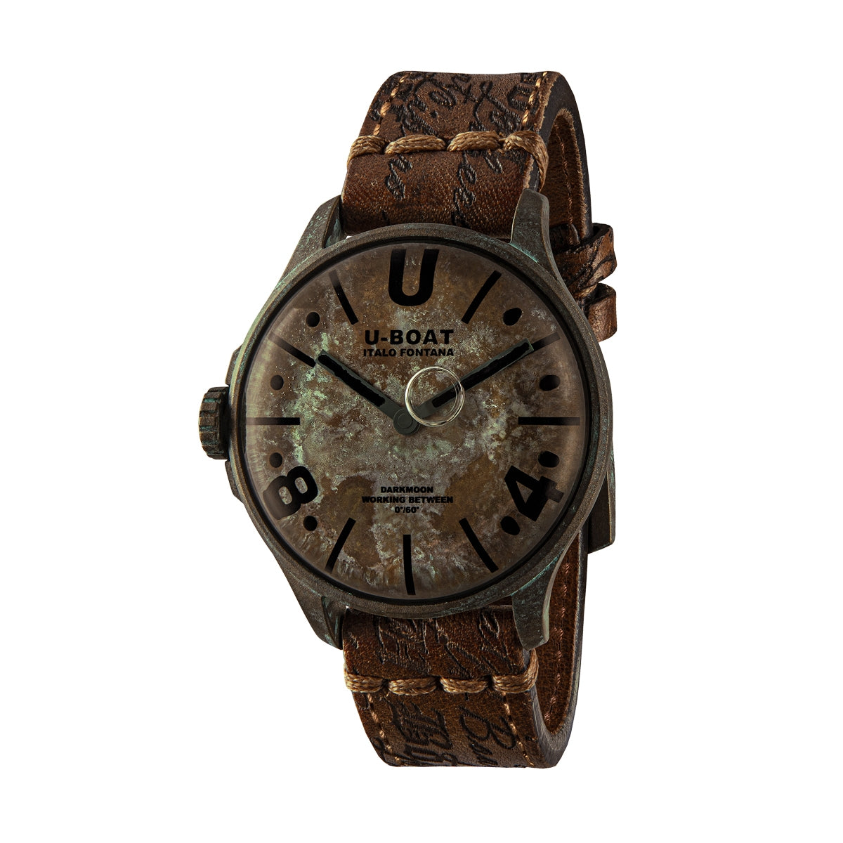 Alt Tag: U-BOAT WATCHES Mod. 9600/A with brown strap and unique textured dial design