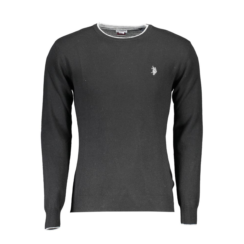 U.S. POLO ASSN. Black Wool Sweater with slim long sleeves, crew neck, and contrast details featuring the iconic logo.