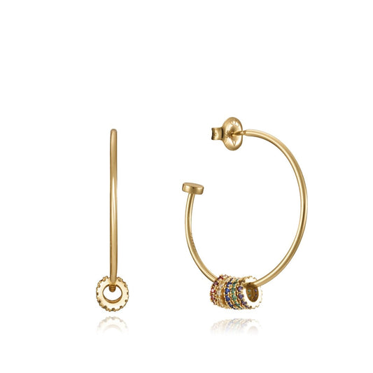 Elegant gold hoop earrings with colorful gems