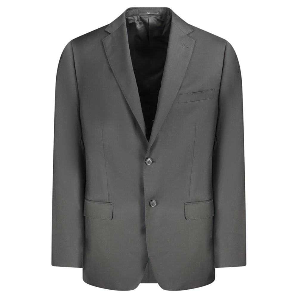 Valentino Black Wool Men Jacket with classic tailoring and modern design featuring internal and external pockets for essentials.