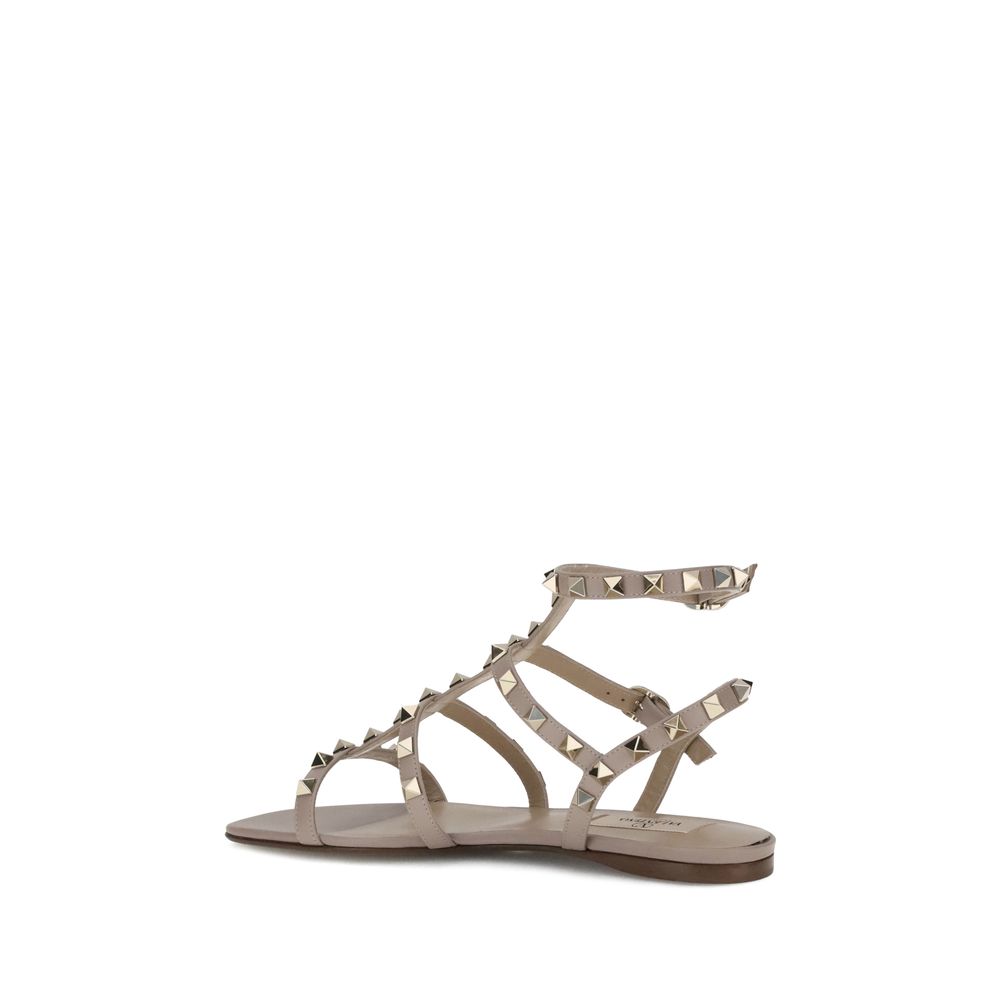 Valentino Garavani Gray Calf Leather Bos Taurus Flat Sandals
