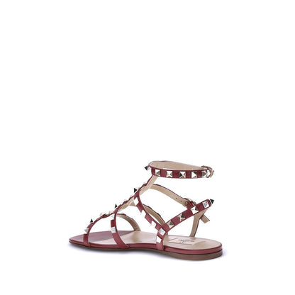 Valentino Garavani Red Calf Leather Bos Taurus Flat Sandals