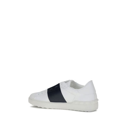 Valentino Garavani White Calf Leather Bos Taurus Low Top Sneakers with contrasting side bands and heel studs, AW25 collection.