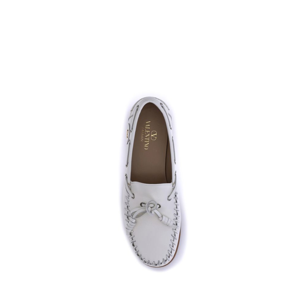 Valentino Garavani White Calf Leather Bos Taurus Slip-On Loafers