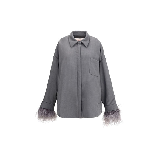Valentino Gray Fleece Wool Clothing - Feather Jacket with snap-button closure and asymmetrical hem for modern style.