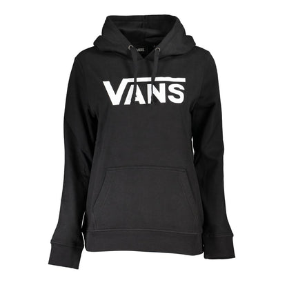 Vans Black Cotton Women Sweater with hood and logo detailing, featuring a front pocket for style and comfort.
