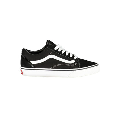 Vans Black Leather Women Sneaker with sleek design and classic style on white background.