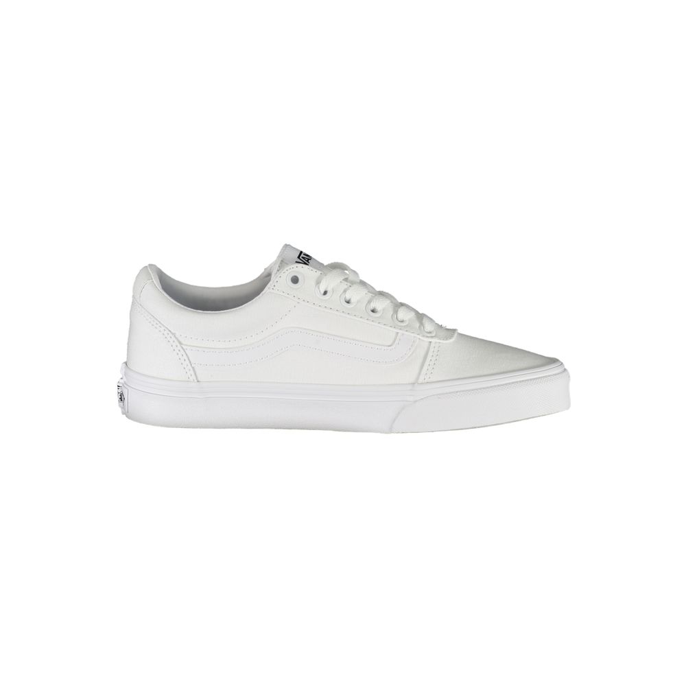 Vans White Polyester Sneaker with laces and contrast details, featuring the brand logo. Sports footwear for style and comfort.