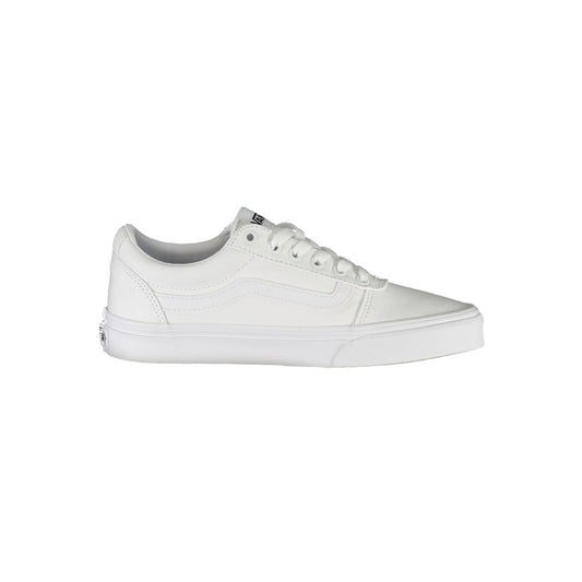 Vans White Polyester Sneaker with laces and contrast details, featuring the brand logo. Sports footwear for style and comfort.