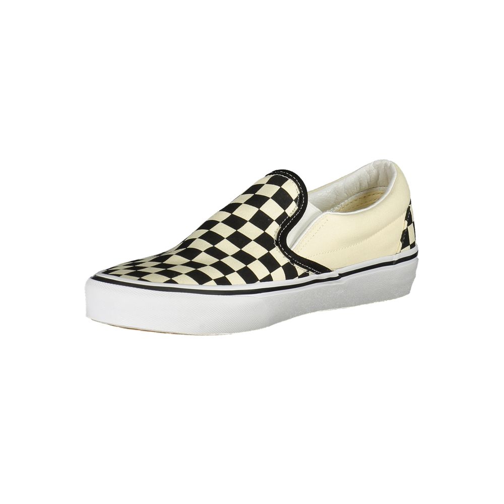 Vans White Polyester Women Sneaker with checkered pattern, classic slip-on design for skater style and comfort.