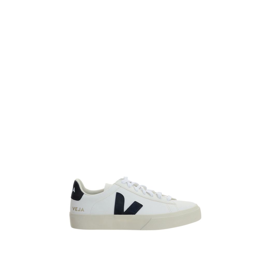 Veja White Calf Leather Bos Taurus Low Top Sneakers with V logo and rubber sole.