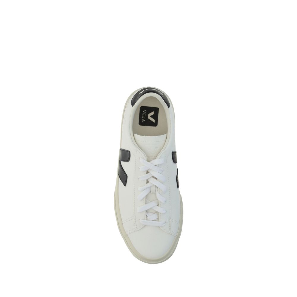 Veja White Calf Leather Bos Taurus Low Top Sneakers, top view showcasing logoed insole and lace-up design.