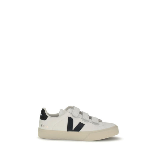 Veja White Rubber Low Top Sneakers with logo and three strap closure, side view