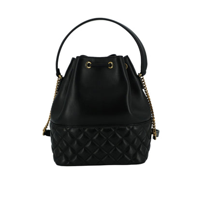 Versace Elegant Black Leather Medusa Bucket Shoulder Bag