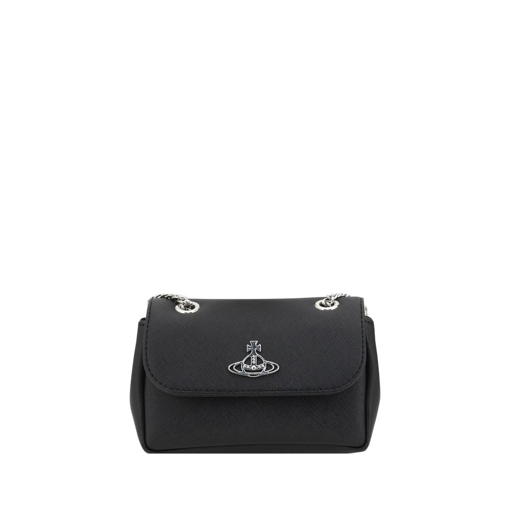 Vivienne Westwood Black Polyethylene Shoulder Bag with chain strap and Orb logo plaque.