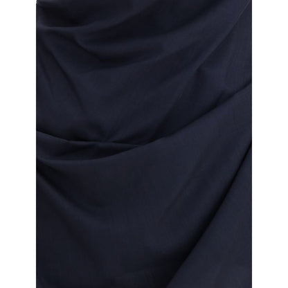 Vivienne Westwood Blue Wool Casual Dress fabric detail showing refined draping and asymmetrical design.