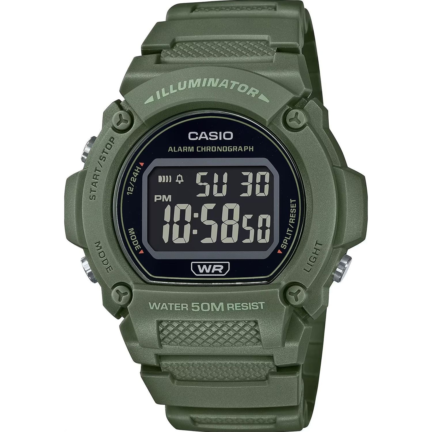 CASIO TIMELESS COLLECTION Mod. SPORT- ILLUMINATOR. WR 50M. ALARM. CHRONOGRAPH - ARMY GREEN - COLORED SERIE