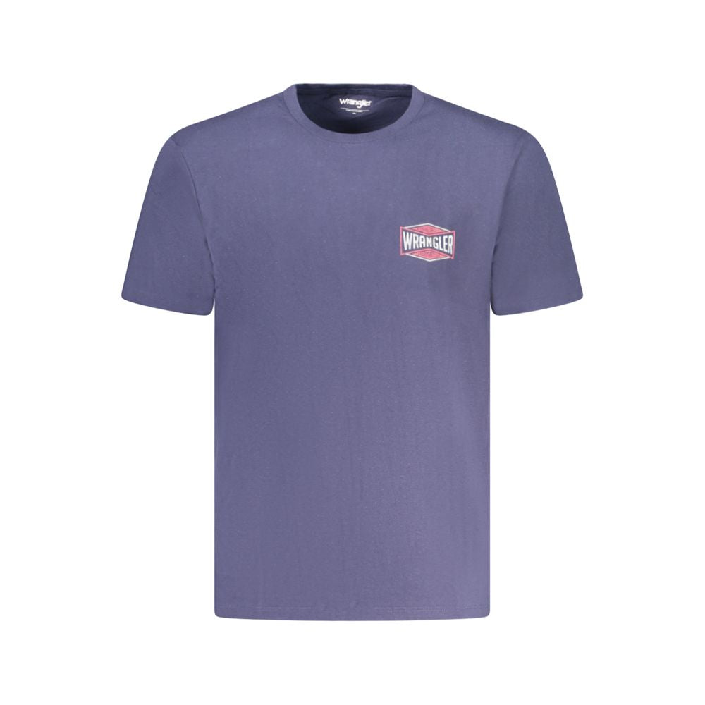 Wrangler Blue Cotton T-Shirt, short sleeve graphic tee with crew neck and logo print.