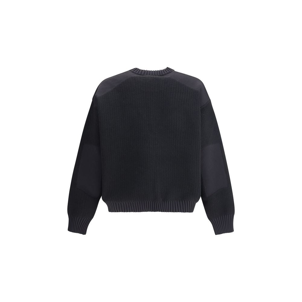 Back view of Y-3 Black Wool Sweatshirt featuring loose fit and ribbed cuffs for urban style.