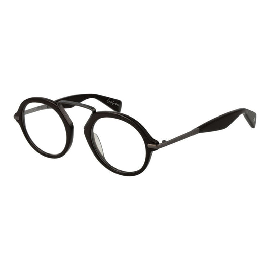 Yohji Yamamoto Brown Plastic Glasses (Frames) with round style, full-rim design, and plastic lenses, ideal for men.