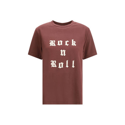 Zadig & Voltaire Bordeaux Cotton T-Shirt with Rock & Roll rhinestone design and ribbed crew neck, AW25, 100% cotton.